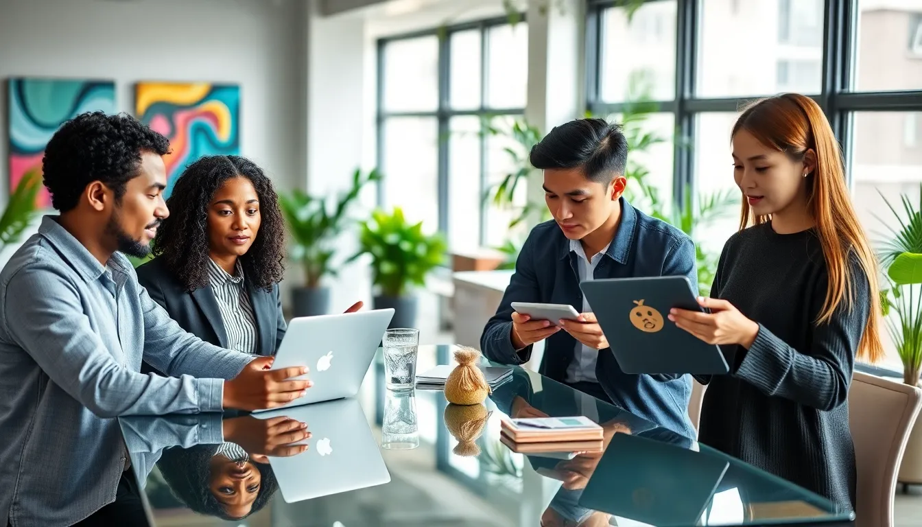 diverse young professionals collaborating on money-making ideas in a modern workspace.